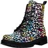 Ulalaza Stivaletti da Donna con Stampa Leopardata Allacciati alla Caviglia con Motivo Animalier Colorato alla Moda e Casual