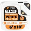 Xpose Safety Telo protettivo multiuso in poliestere bianco, resistente, 15,2 x 3,5 m, durevole, impermeabile, resistente alle intemperie, agli strappi e agli strappi, in polietilene extra spesso 12 mm Xpose Safety