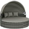 Outsunny Lettino prendisole rotondo, letto da giardino esterno modulabile 3 pz in resina intrecciata con tenda parasole retraibile, grigio chiaro | Aosom Italy