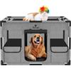 Pawaboo Recinto cani portatile con tetto e porta L, grigio/nero | Realizzato in tessuto Oxford 600D impermeabile con rete traspirante, tasche e borsa da trasporto.