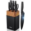 Yabano Set di coltelli da cucina Yabano, composto da 7 pezzi, con base portacoltelli e affilacoltelli integrato. Set di coltelli da cucina con base in plastica (nera)