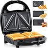 Gadgy Piastra per Waffle 3 in 1 Toastiera Bistecchiera 750W | Piastre Intercambiabili per Waffle Toast e Grill - Rivestimento Antiaderente e Manico Cool Touch