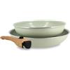 MENASTYL - Set di 2 padelle rimovibili, rivestimento antiaderente in ceramica senza PFAS/PTFE - 2 padelle 22/26 cm e 1 maniglia - Tutti i piani cottura inclusa induzione - alluminio riciclato Celadon