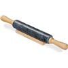 Relaxdays Mattarello in Marmo, Manici in Legno, Pesante, Piatti al Forno & in Padella, con Sostegno, 48 cm, Nero