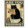 Dazzlewall Gatto Nero Divertente Arte da Parete per il Bagno, Segno del Gatto che fa la cacca, Gatto Vintage Seduto sul Water che Legge il Giornale Poster per il Bagno 30x40 cm Senza Cornice