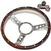 VW65 14 " Volante Vintage Classico Auto Legno Scuro Rivettati Semi Bombati + Raccordi