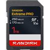SanDisk Extreme PRO SD UHS-I, 1 TB, SDXC, UHS-I, 250 MB/s, 170 MB/s, Classe 3 (U3)