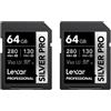 Lexar Silver PRO, scheda SD da 2 x 64 GB, scheda di memoria SD UHS-II