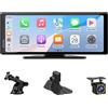 Carpuride Schermo portatile Carplay V92R, compatibile con Carplay e Android Auto tramite connessione wireless
