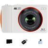 ZELURXX, fotocamera digitale da 64 MP, registrazione video 4K, zoom digitale 16x, stabilizzazione elettronica dell'immagine, luce LED, supporto OTG, display da 2,4 pollici, colore bianco