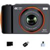 ZELURXX, fotocamera digitale da 64 MP, registrazione video 4K, zoom digitale 16x, stabilizzazione elettronica dell'immagine, luce LED, supporto OTG, schermo da 2,4 pollici, colore nero