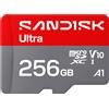 SANDISK Ultra microSDXC 256 GB, scheda UHS-I + adattatore SD (velocità di lettura fino a 195 MB/s)