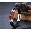 Bracciale Uomo Pelle Nera intrecciata Mis. cm.21,5 Acciaio Inox Pietra Corniola