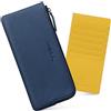 VISOUL Portafoglio Lungo con Cerniera e Porta Carte di Credito Rimovibile, Portafoglio in Vera Pelle con Blocco RFID per Uomo-Blu+Giallo