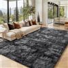Homaxy Tappeto a pelo lungo per soggiorno, 140 x 200 cm | Fondo antiscivolo, morbido, lavabile, moderno, per cameretta dei bambini, camera da letto, nero e grigio