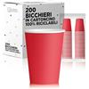 cubex professional 200 Bicchieri in Carta 200ml Biodegradabili Ed Ecologici Monouso, Per Asporto Bevande Calde E Fredde, Colorati E Made in Italy (200 Bicchieri, Rosso)