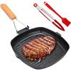 WIYETY Bistecchiera a induzione, 20 cm, in lega di alluminio, con 2 scanalature, rivestimento antiaderente, bistecca con clip per cibo, padella antiaderente, per cucina e cottura in tutti i tipi di