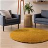 Interiyou Tappeto salotto a pelo alto Sofia - 160x160 cm Rotondo Giallo - Soffice e monocromatico - Lavabile e antiscivolo - Lungo morbido