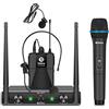 D Debra Audio AU200 Pro UHF 2 Canali Wireless Microfono Sistema con Cordless Handheld Lavalier Headset Microfi, Ricevitore in metallo, Ideale per Karaoke Chiesa Party (1 Palmare e 1 Bodypack)