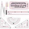 HOTUT Basics Kit da 7 pezzi per matematica, Set di geometria in astuccio | include compassi, mina in grafite gomma per cancellare, temperamatite, goniometro, squadre, righello e custodia, Rosa
