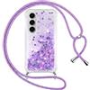 Vauki Cover per Samsung Galaxy S26 Plus con Cordino,Trasparent Glitter Liquido Antiurto Brillantini Tracolla Custodia,Antiurto Antigraffio Silicone Bumper Laccio Protettivo Case per Samsung S26+,Viola
