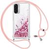 Vauki Cover per Samsung Galaxy A17 5G/4G con Cordino, Trasparente Glitter Liquido Antiurto Brillantini Tracolla Custodia, Antiurto Antigraffio Silicone Bumper Laccio Protettivo Case, Rosa