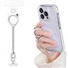 Casecond Telefono cellulare Maniglia Anello Titolare Catena Cordino Portachiavi Metallo Universale Testa di Gatto Smartphone Dito Cinturino per iPhone 16 15 14 13 Chiave Auricolari con Patch Pad Argento