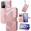 JIUNINE Cover per Redmi Note 11S 5G / Poco M4 Pro 5G, Custodia Libro in Pelle Portafoglio Case Flip Antiurto con Disegni di Farfalla [Porta Carte] [Magnetica] per Redmi Note 11S 5G, Oro rosa