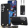 Fofvccv Custodia per Samsung Galaxy S26 FE con Cordino KB Nero | Cover Sottile Antiurto in PU con Cordino Porta Carte e Cinturino da Polso Estensibile Supporto per Samsung S26 FE