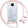 Vauki Cover per Xiaomi Redmi Note 9 Pro/9 Pro Max/9S 4G con Cordino,Trasparente Glitter Liquido Antiurto Brillantini Tracolla Custodia,Silicone Bumper Laccio Sabbie Donna Protettivo Case, Argento