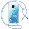Vauki Cover per Xiaomi Redmi Note 9 Pro/9 Pro Max/9S 4G con Cordino, Trasparente Glitter Liquido Antiurto Brillantini Tracolla Custodia, Silicone Bumper Laccio Sabbie Donna Protettivo Case, Blu