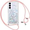 Vauki Cover per Samsung Galaxy S25 FE con Cordino, Trasparente Glitter Liquido Antiurto Brillantini Tracolla Custodia, Antiurto Antigraffio Silicone Bumper Laccio Protettivo Case, Argento