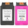 TONER EXPERTE 302 cartucce XL (nero + colore) compatibili con HP 302 / 302XL per HP Envy 4520 4525, OfficeJet 3830 3831 3833 5230, DeskJet 3630 3636 3836 (confezione da 2)