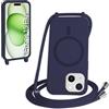 FMPCUON FNPCUON Cover Magnetica Silicone per iPhone 15 Plus con Cordino,Compatibile con MagSafe,Custodia con Laccio Collana Tracolla Collo Sottile TPU Antiurto Protettiva Case con Corda.Blu