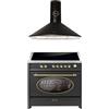GURARI Fornello a induzione E 913 RU BL + GCH C 046 BL 9, Retro Range Cooker 90 cm/FLEX ZONEN/5 ZONE/121L + cappa aspirante 90 cm