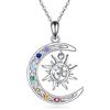URONE Collana Sole e Luna in Argento Sterling Celtico Crescente di Luna Ciondolo Chakra Yoga Gioielli Regali per Donne, Argento sterling, Zirconia