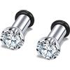 PunkTracker Coppia di tappi per le orecchie in zirconia cubica trasparente in acciaio inox con dilatatore ad anello in silicone