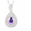 Rizilia Pendente Con 18 Catena & Taglio Pera CZ [5 Colori Disponibili] In Placcato In Oro Bianco, Semplice Ed Elegante Moderno
