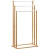 HOMCOM Portasciugamani in bambù su piedi con 3 barre, supporto per tovaglioli, mensola da bagno, 48 x 25,8 x 94 cm