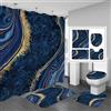 Gibelle Set di 4 tende da doccia in marmo di lusso con tappeti antiscivolo, copriwater e tappetino da bagno, lamina d'oro blu navy, set decorativo per il bagno con tenda da doccia, tappeti e accessori