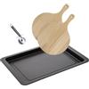 Fackelmann 9938350 Set per pizza 1 teglia da forno 2 tavole da pizza e 1 rotella per pizza, tagliere per pizza, piano cottura, rotella per pizza, acciaio inossidabile, legno, 42 x 29 x 2,5 cm