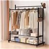 CREVICOSTA QUALITY MARK MARCAS DE CALIDAD - Appendiabiti doppio, organizer per vestiti in metallo con ruote e 2 ripiani inferiori, 109 x 45 x 158 cm (nero)