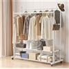 CREVICOSTA QUALITY MARK MARCAS DE CALIDAD - Appendiabiti doppio, organizer per vestiti in metallo con ruote e 2 ripiani inferiori, 109 x 45 x 158 cm (bianco)