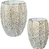 DRW Set di 2 vasi circolari in metallo bianco e oro, 51 x 40 x 39 cm
