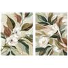 DRW Set di 2 Quadri su Tela con Fiori e con Parte Dipinta a Mano in Bianco, Marrone e Verde, 3 x 60 x 80 cm