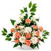 DRW Centro di fiori artificiali rosa salmone e bianco per chiese, cimiteri e celebrazioni con gigli, dalie e rose, 50 x 15 x 60 cm