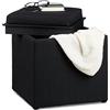 Relaxdays Pouf con vano portaoggetti, HxLxP: 42 x 40,5 x 40,5 cm, nero | Contenitore, effetto lino, tessuto
