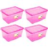 Acan Tradineur - Confezione da 4 scatole portaoggetti in plastica - Contenitore per libri, vestiti, coperte - n.18 (rosa) - 45 x 61,5 x 29,7 cm - 60 litri