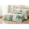 Chezmoi Collection - Elm, set di 3 pezzi con trapunta patchwork in stile chic, copriletto a righe con motivi floreali verdi, in cotone prelavato, copriletto reversibile e leggero, misura queen-size