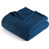 Exclusivo Mezcla Coperta in Puro Cotone 100%, Coperta Trama Waffle come Copriletto, Morbida Leggera e Traspirante, Copripiumino per Divano e Letto, Tutte le Stagioni, 220x240 CM, Blu Marino